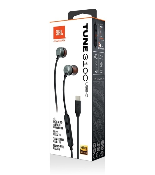 Проводные наушники JBL Tune 310C черный, внутриканальные, USB Type-C
