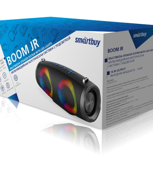 Акустическая система 2.0 Smartbuy BOOM JR, 16Вт, Bluetooth, MP3, FM, FlashLight, 3000 мАч.