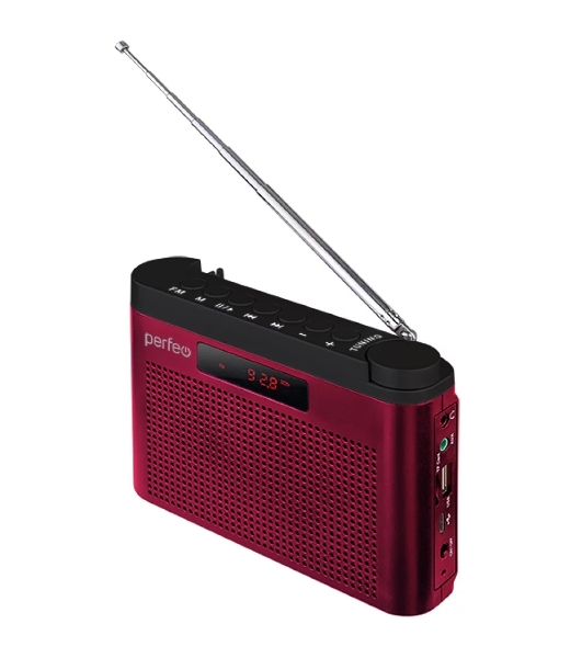 Радиоприемник Perfeo цифровой ТАЙГА FM+ 66-108МГц/ MP3/ встроенный аккум,USB/ бордовый (I70RED) PF_C4940