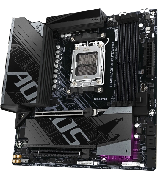 Материнская плата Gigabyte B840M AORUS ELITE WIFI6E, AM5, AMD B840, 4xDDR5, 4xSATA, 2xM.2, 1xPCIe 4.0 x16, 1xPCIe 3.0 x16, 1xHDMI, 1xDP, 1x2.5Gb LAN, Wi-Fi 6E, Bluetooth 5.3, 1xUSB-C 10Gbps, 1xUSB-C 5Gbps, 2xUSB-A 10Gbps, 2xUSB-A 5Gbps, 4xUSB-A 2.0, 1xPS/2, 3x3.5 мм, 7.1, mATX