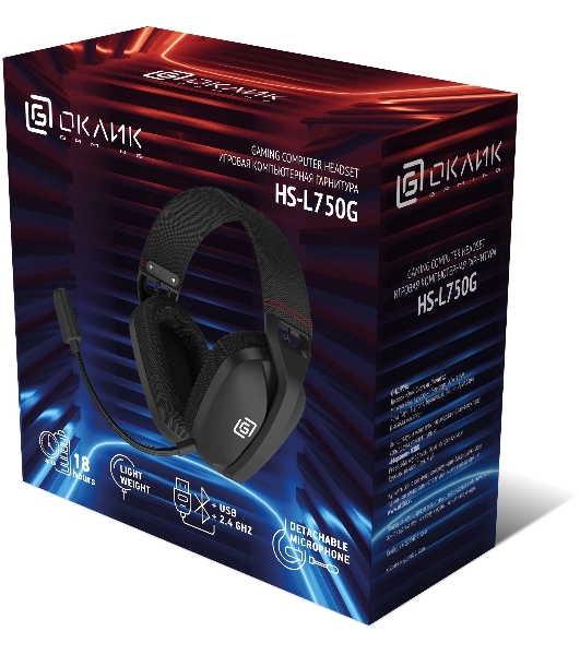Гарнитура Oklick HS-L750G чёрный, беспроводная + проводная, радиоканал, до 18 ч