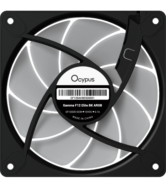 Вентилятор для корпуса Ocypus Gaммa F12 Elite BK ARGB, 120x120x25мм, 4-PIN PWM, 600-1800 RPM, 26 DBA MAX, HYDRO BEARING