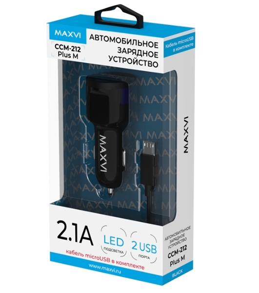 Автомобильное зарядное устройство Maxvi CCM-212 Plus M черный 2.1A