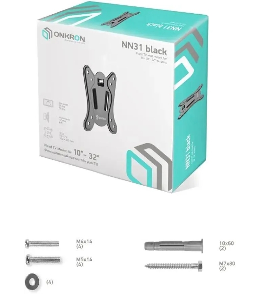 Кронштейн для телевизора ONKRON NN31 10'-32' фиксированный, черный