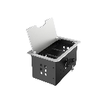 Прямоугольный металлический корпус Wize Pro WRTS-12BOX-S для модульной системы врезного лючка в стол с откидывающейся крышкой, до12 модулей-вставок, беспроводная зарядка 10Вт для моб.устройств на крышке, преустановленная рамка,серебр., фото4