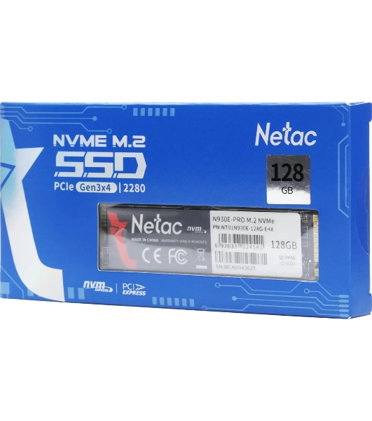 Накопитель SSD Netac N930E Pro, 128Gb, PCIe 3.1 x4, M.2 2280, NVMe, R/W 970/650