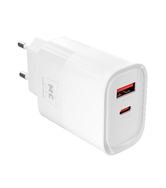 Сетевое зарядное устройство MORE CHOICE NC81i СЗУ 1USB+1Type-C 3.0A PD 20W+ QC3.0, белый