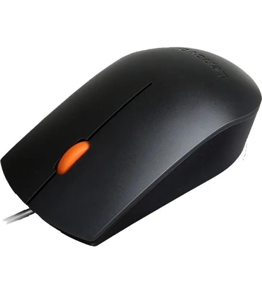 Мышь проводная Lenovo 300 черный, 1600 dpi, USB, кнопки - 3