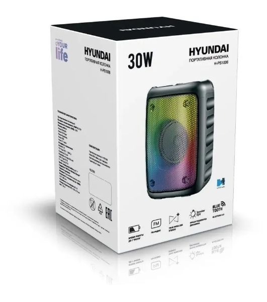 Колонка портативная Hyundai H-PS1006 черный 30 Вт 1.0 BT 10м 1500mAh