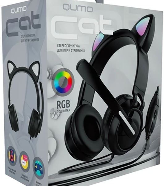 Гарнитура QUMO Game Cat чёрный, проводная, USB, подсветка