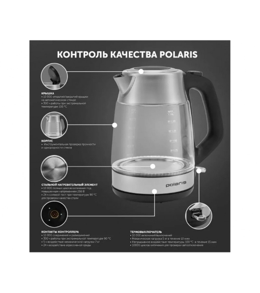 Чайник электрический Polaris PWK-1527СGL 1.7 л, 2100вт, стальной