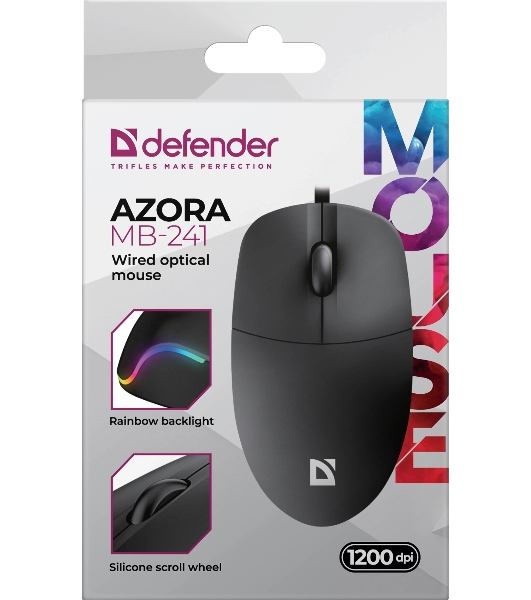 Мышь проводная Defender Azora MB-241 черный, 1200 dpi, USB, кнопки - 3