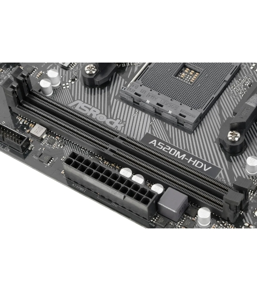 Материнская плата ASRock A520M-HDV, AMD A520, 2x1x M.2 , 1x PCI-E x16, 1x PCI-E x1, 1x D-Sub есть, 1x HDMI есть, 1x DVI есть, 1x DP нет, 1x 1Gb LAN Wi-Fi нет, BT нет, 2x USB 2.0, 2x USB 3.2 Gen1, 7.1, microATX