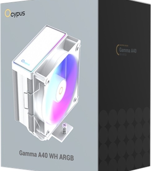 Кулер для процессора Ocypus Gaммa A40 WH ARGB Digital, 100мм ARGB FAN, Top Display Panel, 4 HEAT PIPES, 4-PIN PWM, 600-2400 RPM, 29.5DBA, HYDRO BEARING, LGA115X/1200/1700/18XX, AM4/AM5