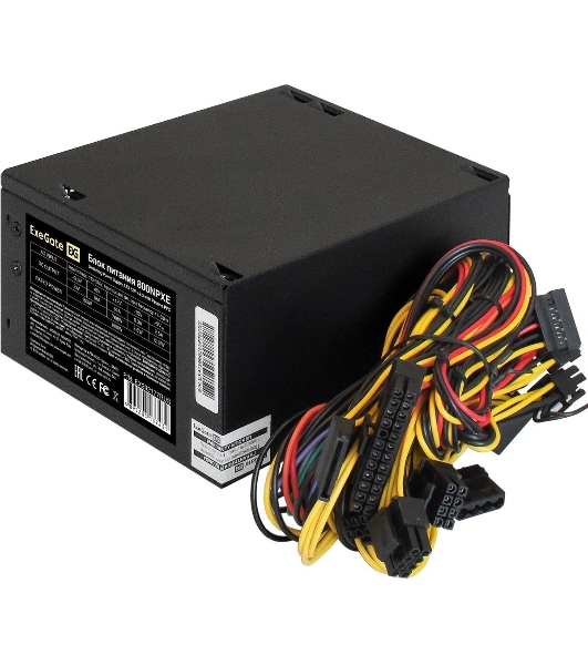 Блок питания ExeGate 800NPXE, 800W, (ATX, PPFC, PC, 12cm fan, 24pin, (4+4)pin, 2xPCI-E, 5xSATA, 3xIDE, черный, кабель 220V в комплекте 1,8м)