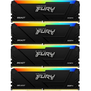 Оперативная память Kingston Fury Beast, DDR4, 32GB (4x8GB), 3200MHz, CL16, DIMM, с радиатором, RGB, черный