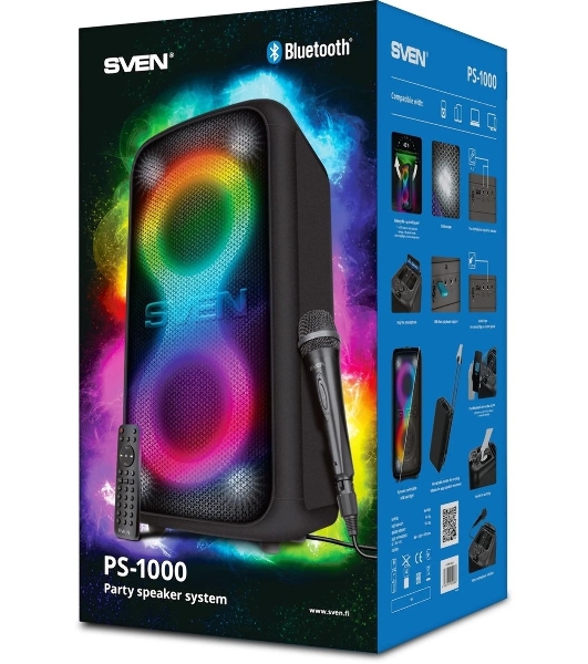 Колонка портативная SVEN АС PS-1000 черный 160W 1.0 BT/3.5Jack 8000mAh