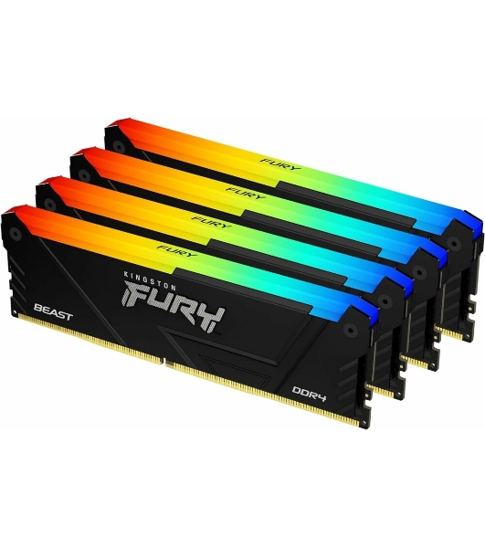 Оперативная память Kingston Fury Beast, DDR4, 32GB (4x8GB), 3200MHz, CL16, DIMM, с радиатором, RGB, черный