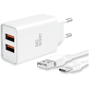 Зарядное устройство Aksberry T38 2 USB 2.4A + Type-C белый
