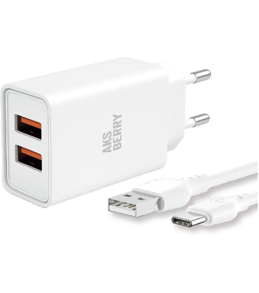 Зарядное устройство Aksberry T38 2 USB 2.4A + Type-C белый