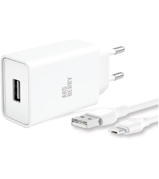 Зарядное устройство Aksberry T40 1USB 24A + MicroUSB (белый)