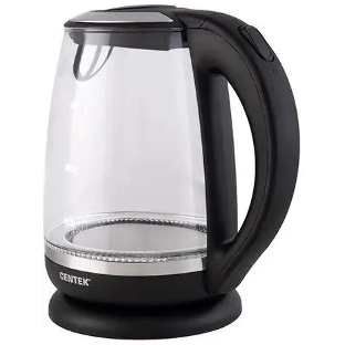 Электрочайник Centek CT-0015 черный/прозрачный, 2.0 л, 2200 Вт, скрытый нагревательный элемент
