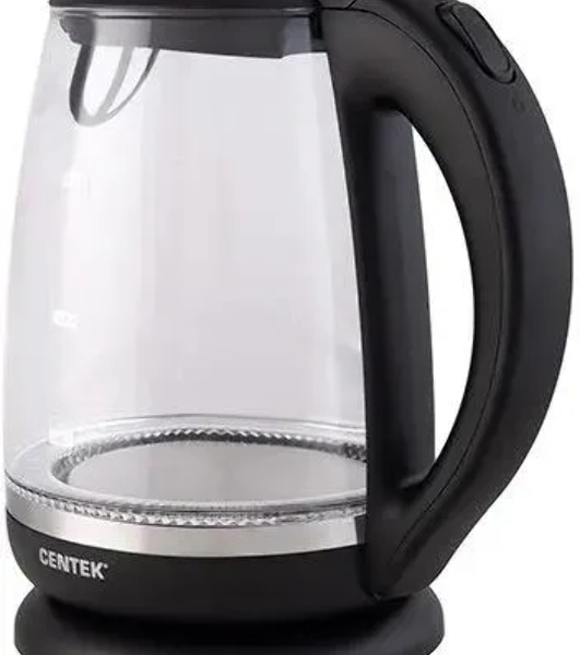 Электрочайник Centek CT-0015 черный/прозрачный, 2.0 л, 2200 Вт, скрытый нагревательный элемент