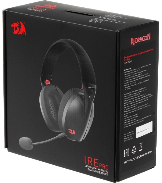 Гарнитура Redragon Ire Pro чёрный, беспроводная + проводная, Bluetooth / USB, до 25 ч