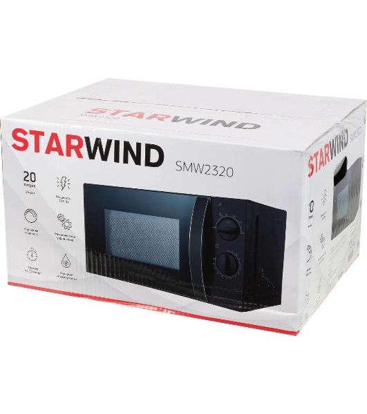 Микроволновая печь Starwind SMW2320 черный, 20 л, 700 Вт, переключатели - поворотный механизм