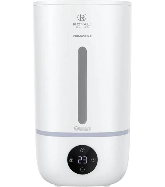 Увлажнитель воздуха Royal Clima PRIMAVERA RUH-PV350/5.0E-WT белый, 35 м², 5 л, ультразвуковой, производительность 350 мл/ч, гигростат, ароматизация, сенсорное управление, подсветка