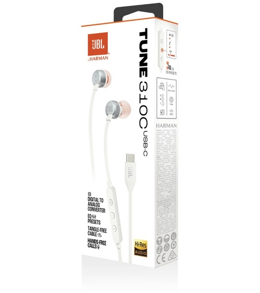 Проводные наушники JBL Tune 310C белый, внутриканальные, USB Type-C