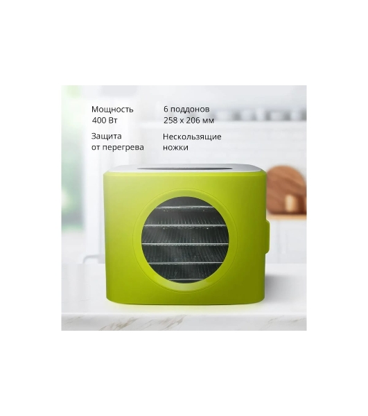Сушилка для овощей и фруктов Blackton Bt FD1113 зеленый-белый, Мощность 400 Вт, Регулировка температуры 35-80 °С, Таймер 1-72 часа
