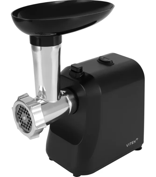 Мясорубка электрическая Vitek VT-MG3600 черный, 1800 Вт, 1.6 кг/мин, реверс, защита от перегрузки, насадки - 4