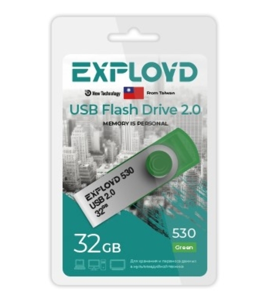 Флешка USB Exployd 530 Green (EX032Gb530-G), 32Gb, USB 2.0, R/W 20/10, зеленый
