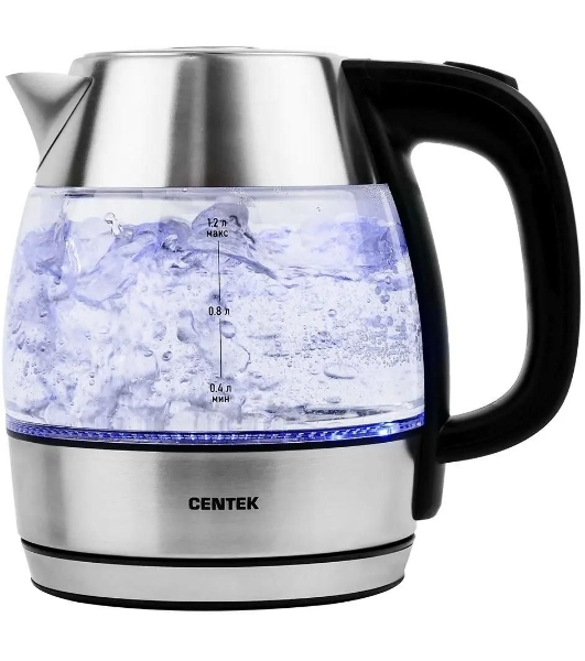 Чайник электрический Centek CT-0018, 1.2л, 1600Вт, стекло, серебристый