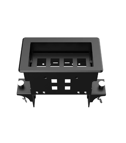 Прямоугольный металлический корпус Wize Pro WRTS-04BOX-B для модульной системы врезного лючка в стол с убирающейся крышкой для установки до 4 модулей-вставок, преустановленная рамка, черный