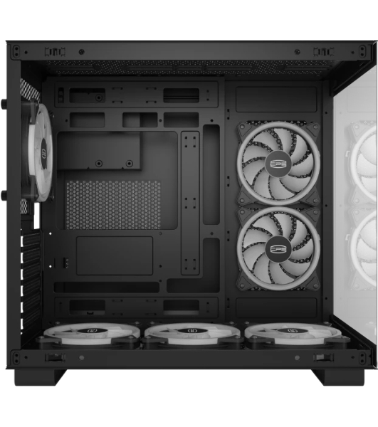 Компьютерный корпус без блока питания PCCOOLER C3 T500 BK, Panoramic Mid Tower, Black, TG, 0.7 SPCC, no fans ATX, mATX, mITX 175/400/200мм 1x2.5', 2x3.5', 6xPCI 1xUSB-C 3.1, 2xUSB-A 3.0 415x295x368mm