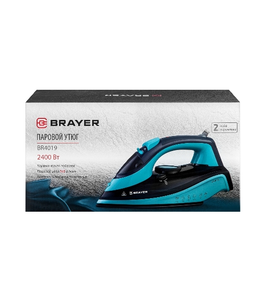 Утюг BRAYER BR4019 голубой/черный, 2400 Вт, 25 г/мин, 140 г/мин, 320 мл