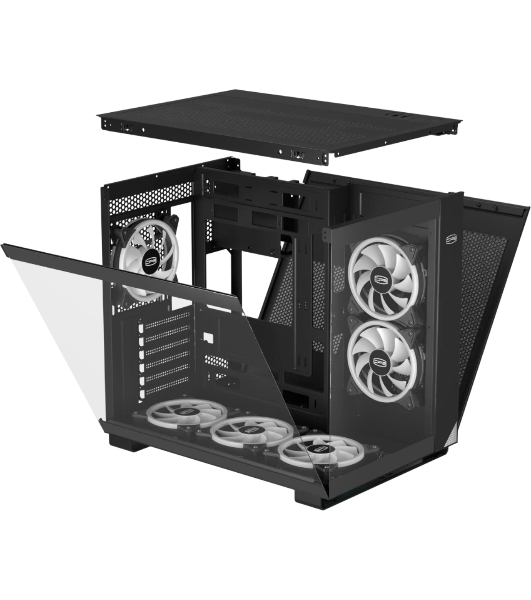 Компьютерный корпус без блока питания PCCOOLER C3 T500 BK, Panoramic Mid Tower, Black, TG, 0.7 SPCC, no fans ATX, mATX, mITX 175/400/200мм 1x2.5', 2x3.5', 6xPCI 1xUSB-C 3.1, 2xUSB-A 3.0 415x295x368mm