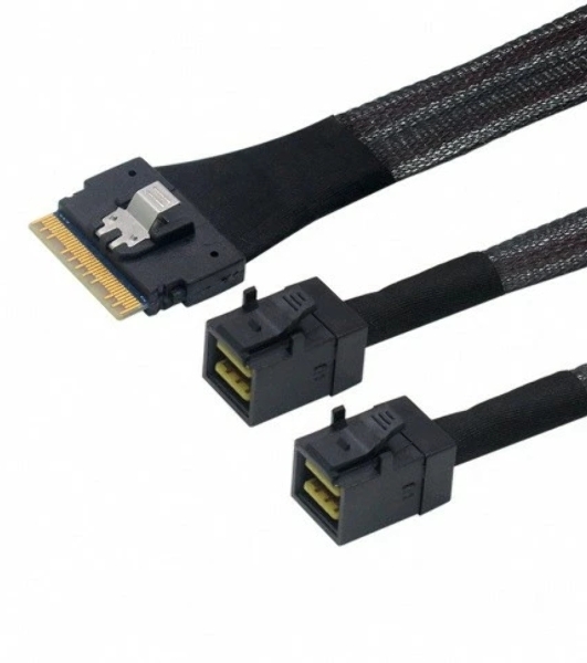 Кабель LR-Link SlimSAS x8 to 2 x miniSAS HD (SFF-8654 x8 - 2 x SFF-8643) Cable, 800мм