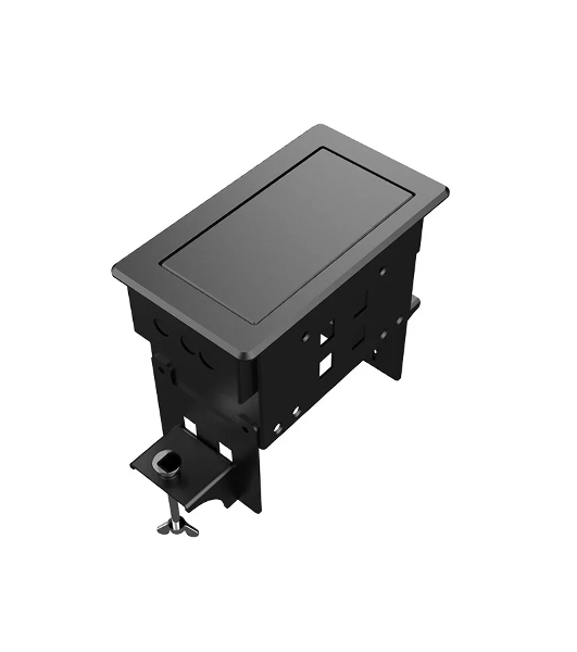 Прямоугольный металлический корпус Wize Pro WRTS-04BOX-B для модульной системы врезного лючка в стол с убирающейся крышкой для установки до 4 модулей-вставок, преустановленная рамка, черный