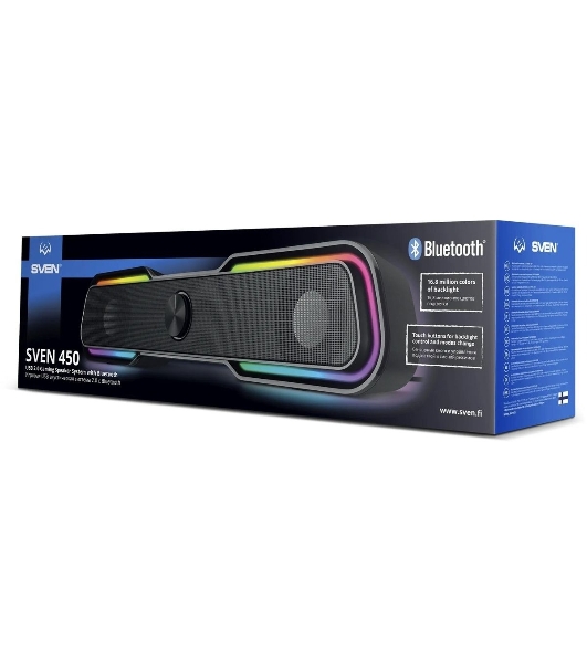 Акустическая система SVEN 450 2.0 (2x5W, Bluetooth, RGb-подсветка) черная