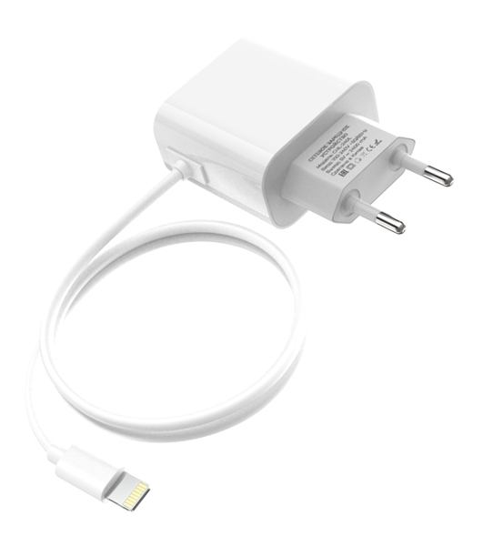 Сетевое зарядное устройство Maxvi CHL-240L Lightning 2.4A, литой кабель 1.2м, белый