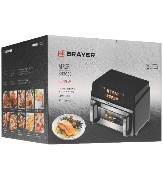 Аэрогриль BRAYER BR2055 черный, 2200 Вт, 11 л, сенсор, 10 программ