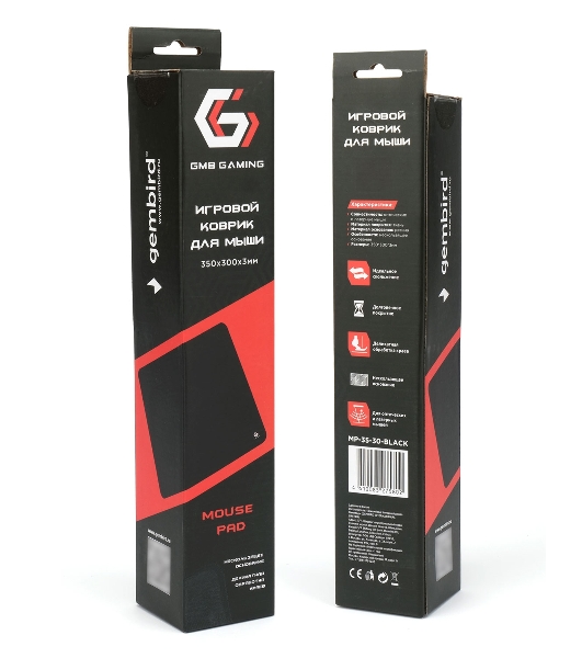 Коврик для мыши Gembird MP-35-30-BLACK, черный, 350х300х3мм, ткань/резина, оверлок, коробка