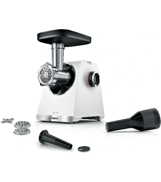 Мясорубка электрическая Bosch MFWS609W белый/черный, 2100 Вт, 3.5 кг/мин, реверс, насадки - 4