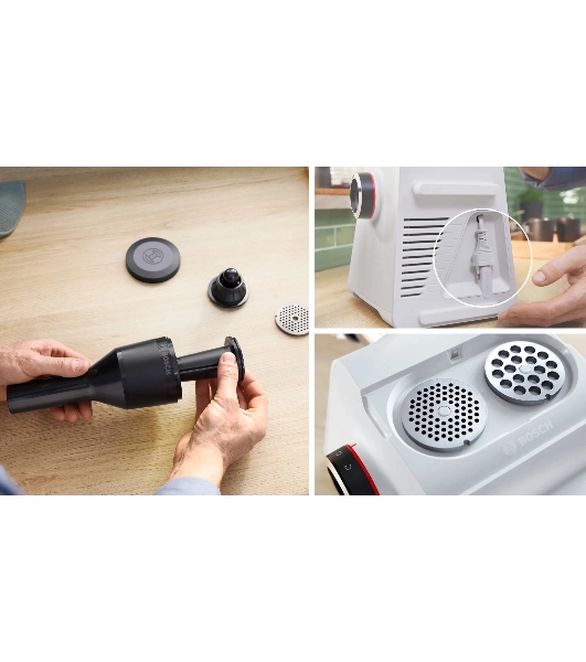 Мясорубка электрическая Bosch MFWS609W белый/черный, 2100 Вт, 3.5 кг/мин, реверс, насадки - 4