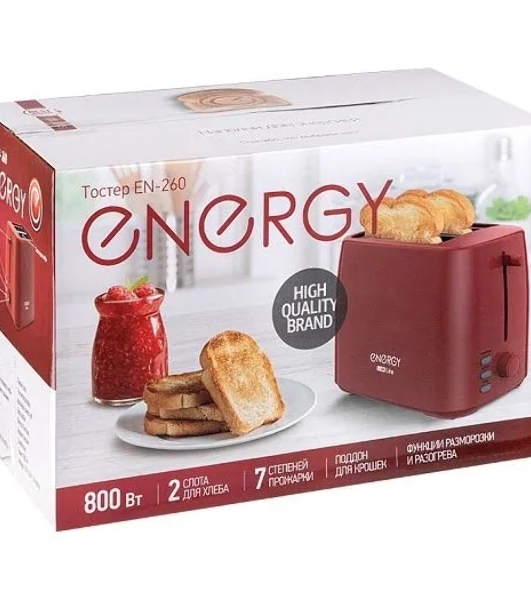 Тостер Energy EN-260 красный, 800 Вт, 2 слота