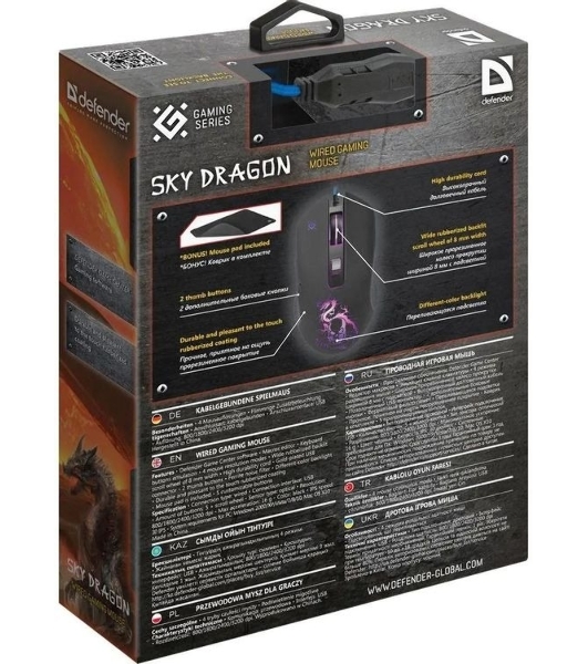 Мышь проводная Defender Sky Dragon GM-090L черный, 3200 dpi, USB, кнопки - 6