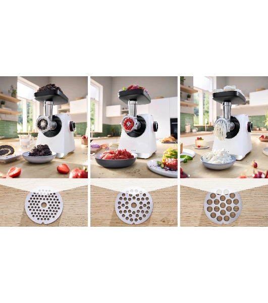 Мясорубка электрическая Bosch MFWS609W белый/черный, 2100 Вт, 3.5 кг/мин, реверс, насадки - 4